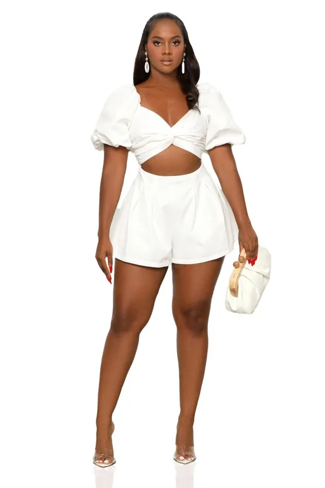 Lilly039s Kloset Flirt With Me Romper White Women Jumpsuits and Rompers