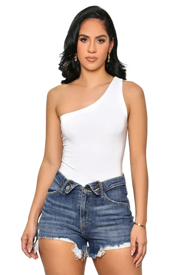 Lilly039s Kloset Keep It Smooth One Shoulder Bodysuit WhiteFINAL SALE Women Tops