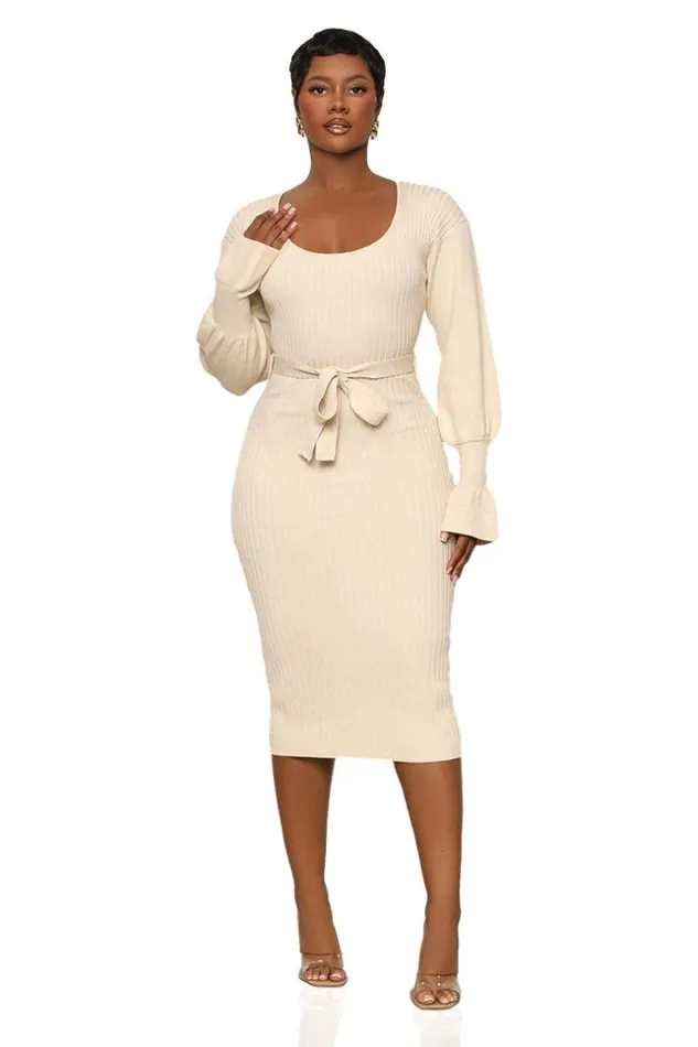 Lilly039s Kloset Scoop Me Away Sweater Dress Cream FINAL SALE Women Dresses