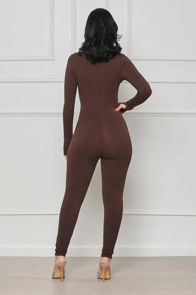 Lilly039s Kloset Seamless Ribbed CutOut Jumpsuit Brown FINAL SALE Women Jumpsuits and Rompers