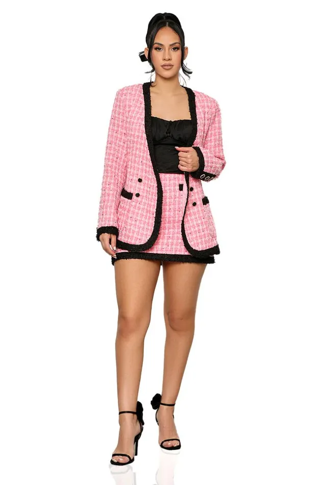Lilly039s Kloset Shes Chic Tweed Blazer Skirt Set Pink Multi FINAL SALE Women Sets