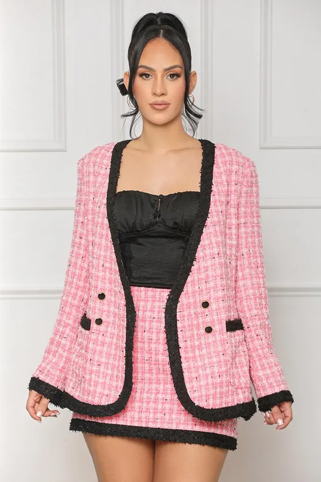 Lilly039s Kloset Shes Chic Tweed Blazer Skirt Set Pink Multi FINAL SALE Women Sets