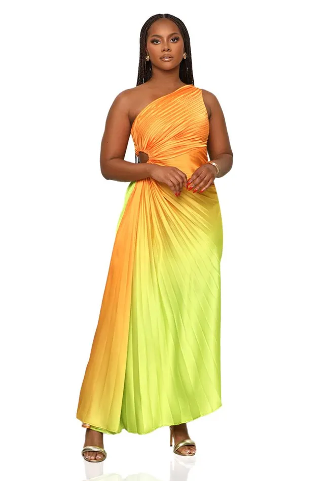 Lilly039s Kloset Tangerine Burst One Shoulder Dress Orange Multi FINAL SALE Women Dresses
