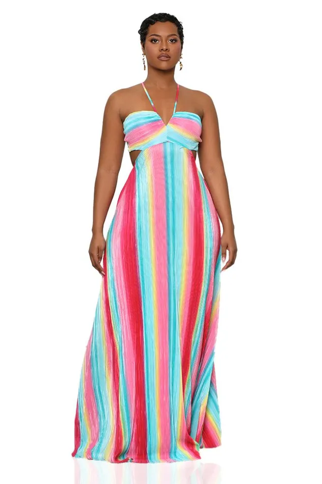 Lilly039s Kloset Taste The Rainbow Maxi Dress Pink MultiFINAL SALE Women Dresses