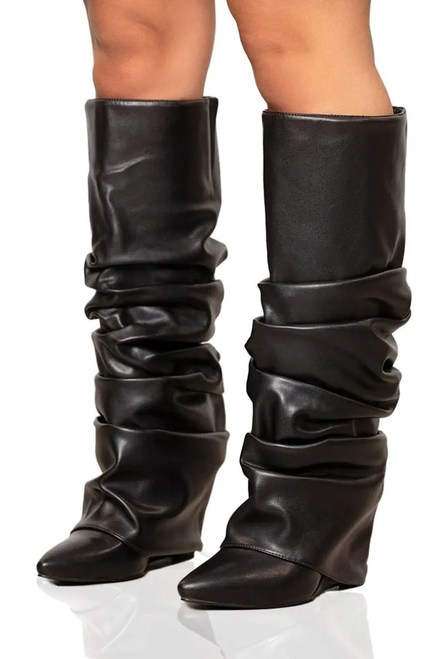 Lilly039s Kloset Zumma Ruched Wedge Boot Black FINAL SALE Women Boots