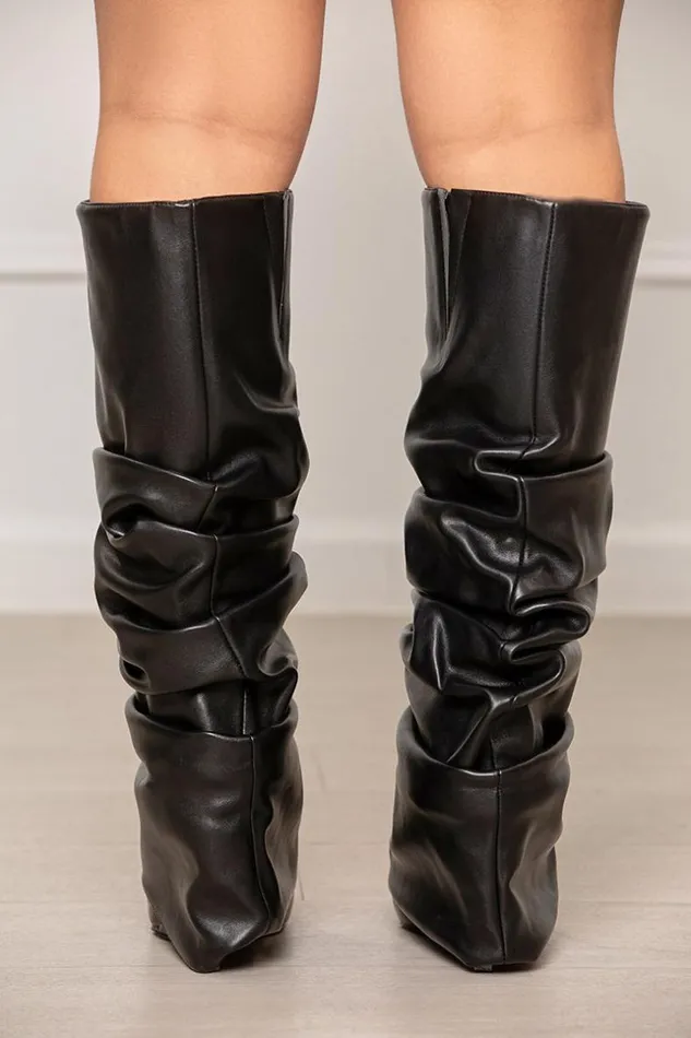 Lilly039s Kloset Zumma Ruched Wedge Boot Black FINAL SALE Women Boots