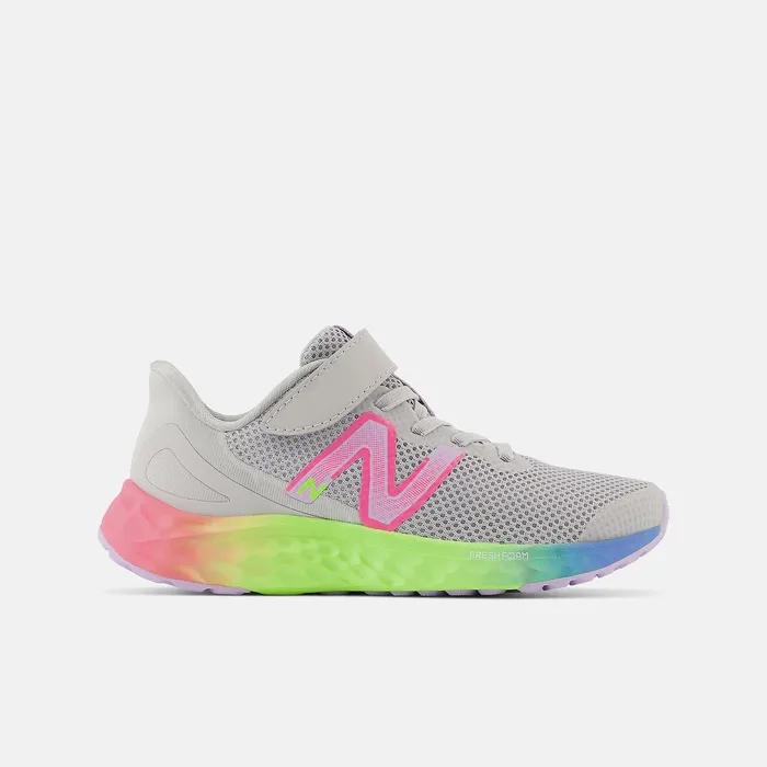 Little Kids Size 105 8211 3 Kids Newbalance Fresh Foam Arishi V4 Bungee Lace With Top Strap Light Aluminum With Cyber Lilac And Neon Pink