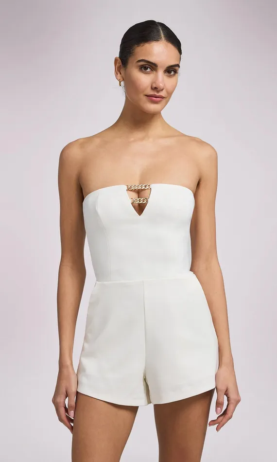Liz Crepe Romper White Women Jumpsuits and Rompers Generation Love Clothing
