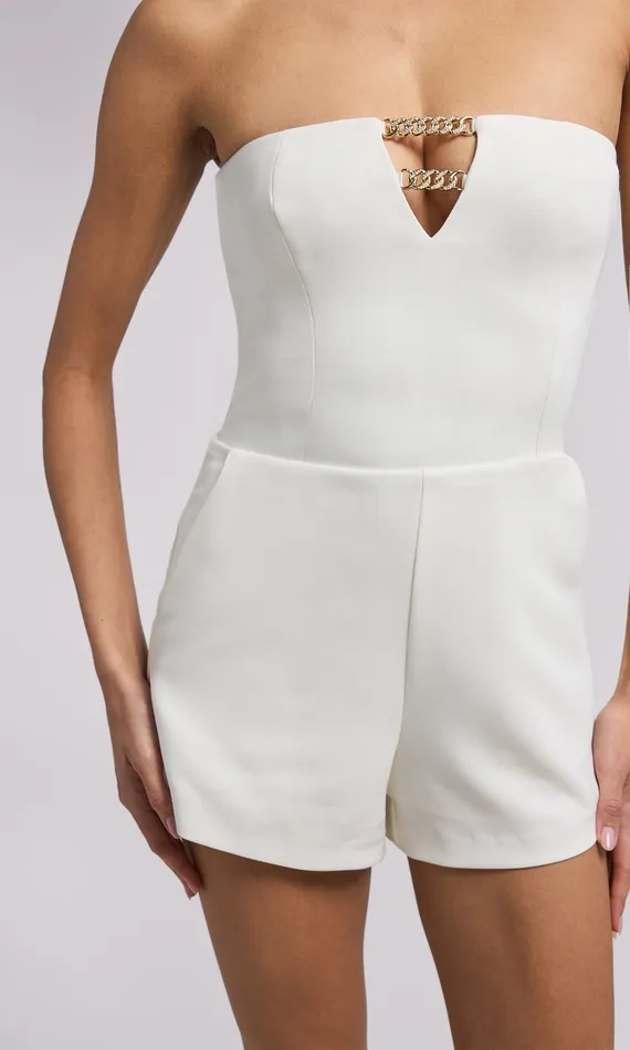 Liz Crepe Romper White Women Jumpsuits and Rompers Generation Love Clothing