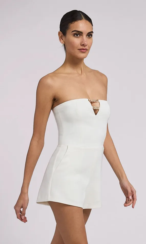 Liz Crepe Romper White Women Jumpsuits and Rompers Generation Love Clothing