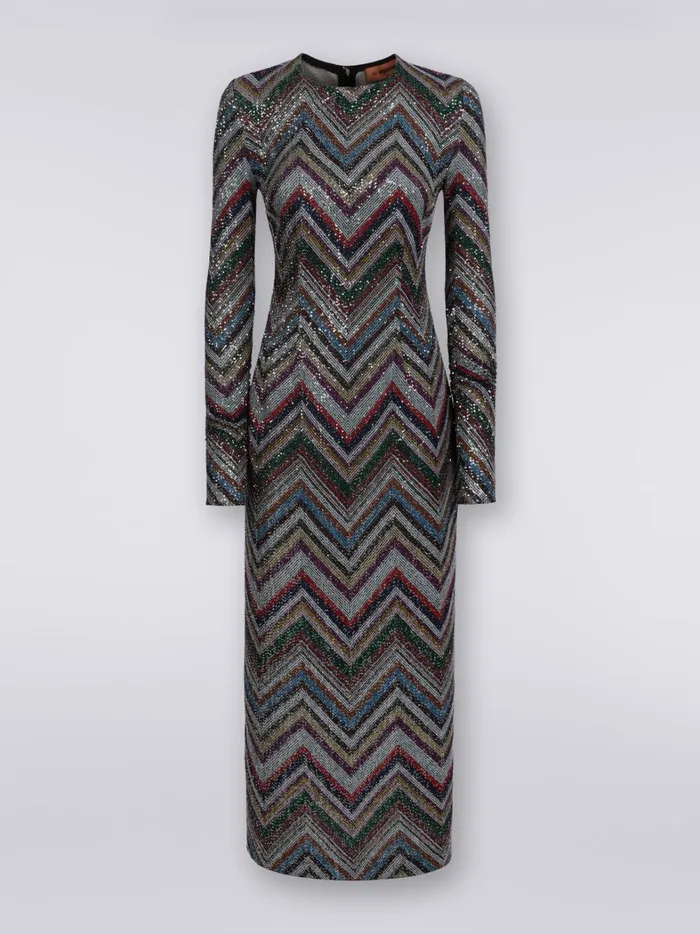 Long Dress In Viscose Blend With Zigzag And Sequins Multicoloured Women Missoni Dresses