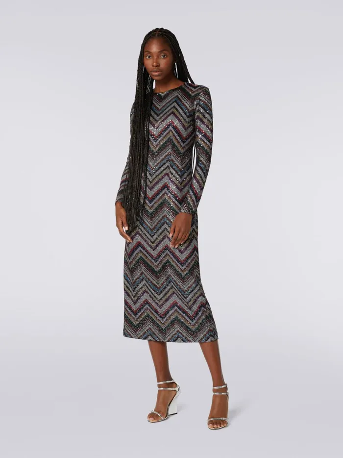 Long Dress In Viscose Blend With Zigzag And Sequins Multicoloured Women Missoni Dresses Long Dress In Viscose Blend With Zigzag And Sequins Multicoloured Women Missoni Dresses