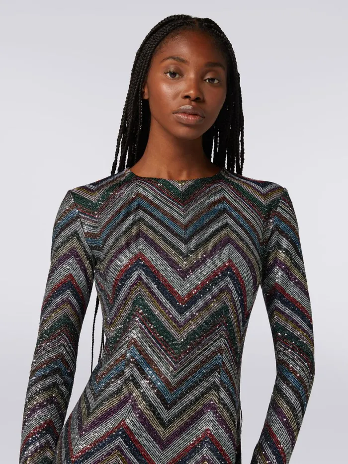 Long Dress In Viscose Blend With Zigzag And Sequins Multicoloured Women Missoni Dresses Long Dress In Viscose Blend With Zigzag And Sequins Multicoloured Women Missoni Dresses