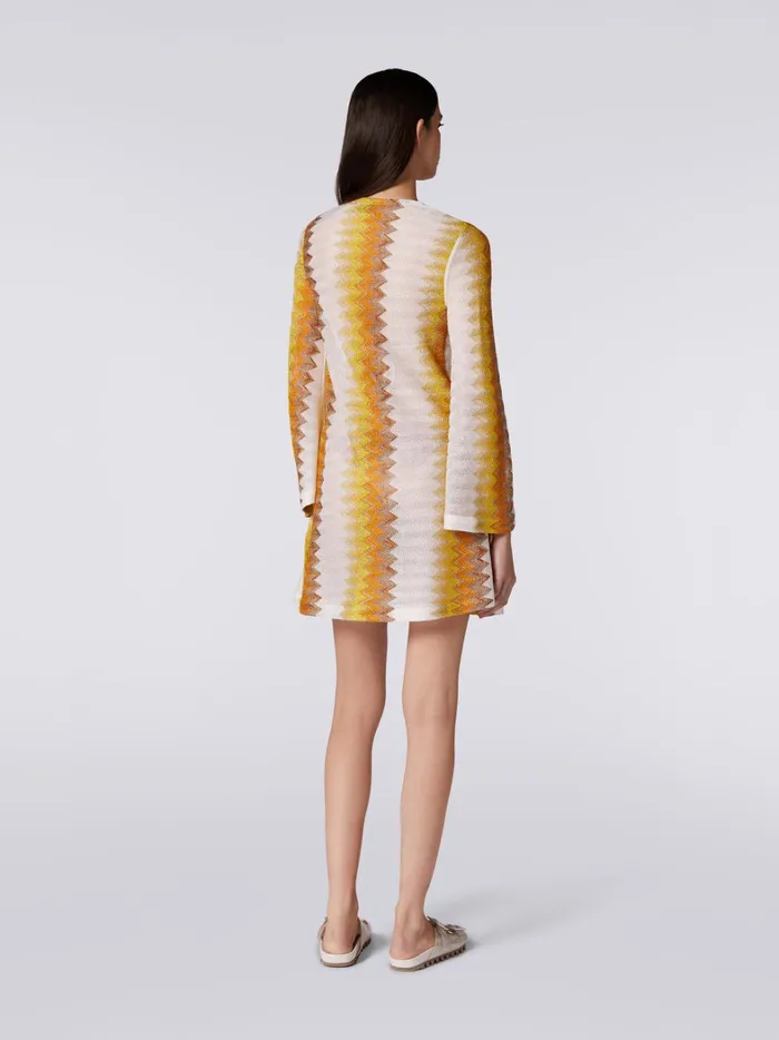 LongSleeved Kaftan In Viscose Blend With Zigzag Lam White Yellow and Ochre Women Missoni Beachwear