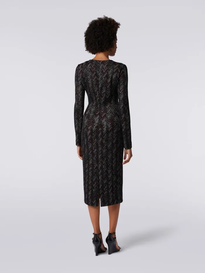 Long VNeck Dress In Zigzag Viscose And Wool Multicoloured Women Missoni Dresses