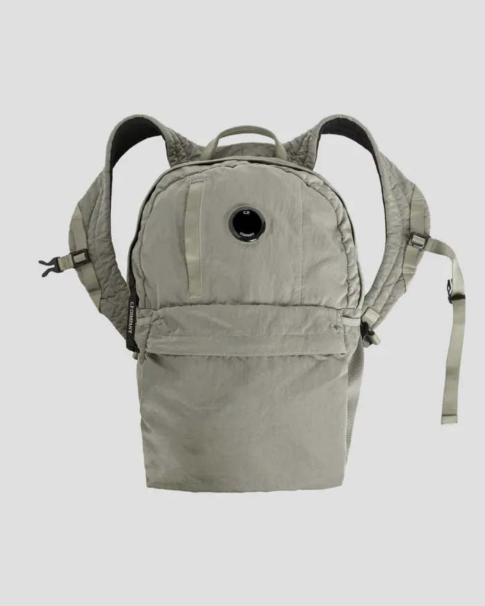 Man CP Company Backpacks and Waistbag Nylon B Lens Backpack Silver Sage 8211 Brown