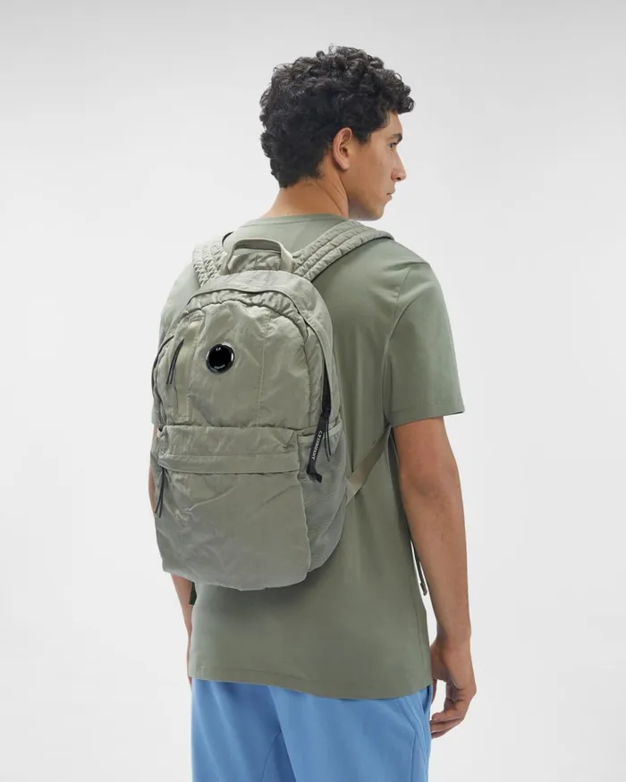 Man CP Company Backpacks and Waistbag Nylon B Lens Backpack Silver Sage 8211 Brown