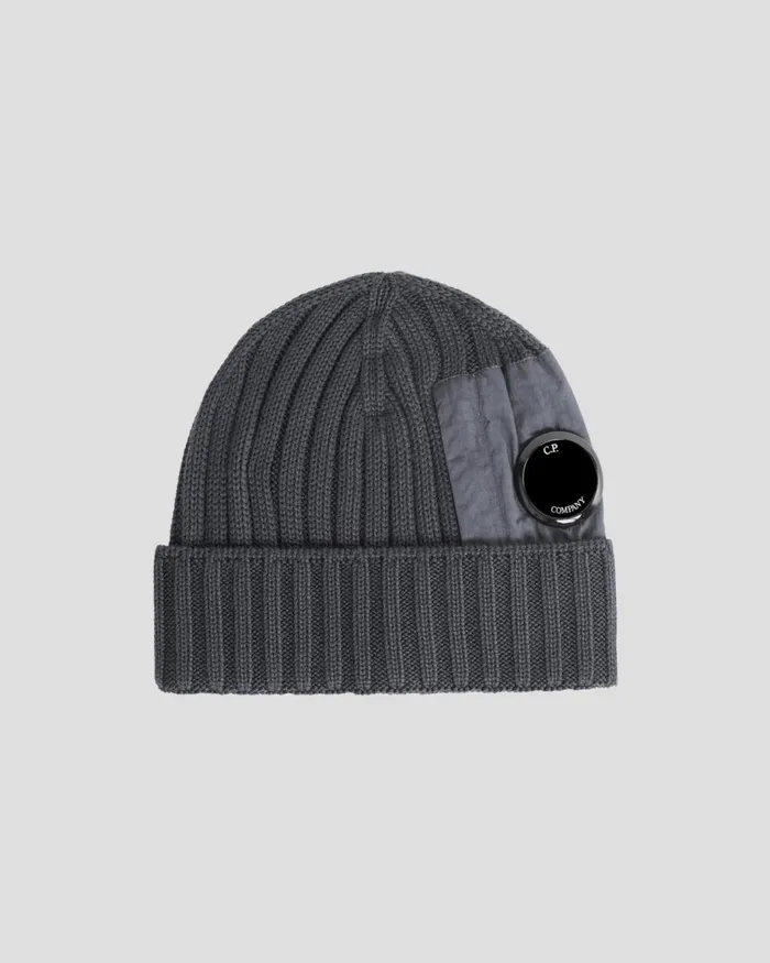 Man CP Company Hats Extra Fine Merino Wool Lens Beanie Forged Iron 8211 Grey