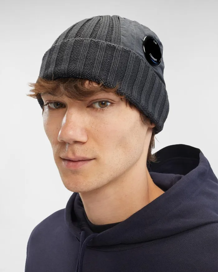 Man CP Company Hats Extra Fine Merino Wool Lens Beanie Forged Iron 8211 Grey