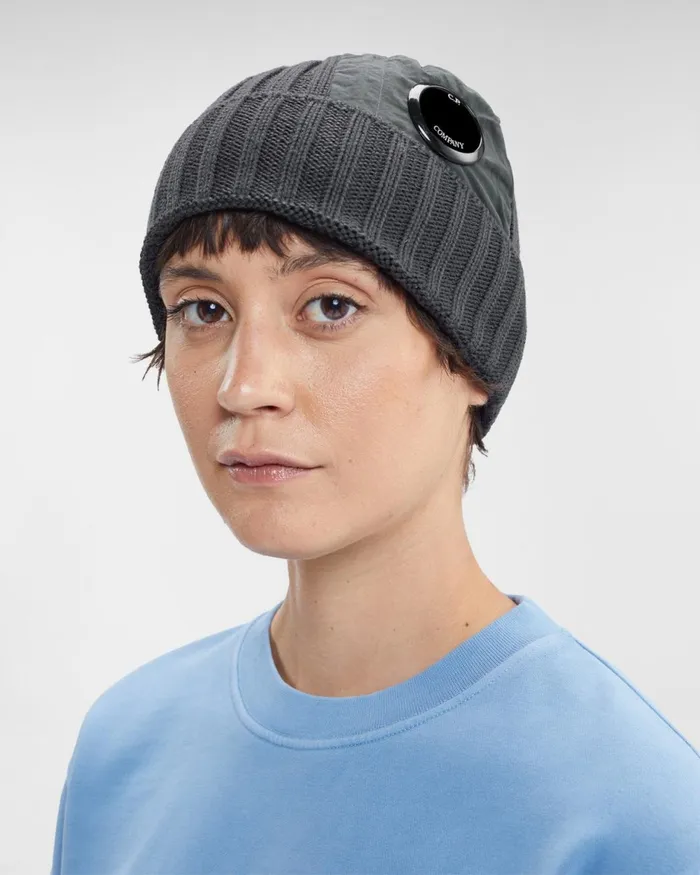 Man CP Company Hats Extra Fine Merino Wool Lens Beanie Forged Iron 8211 Grey