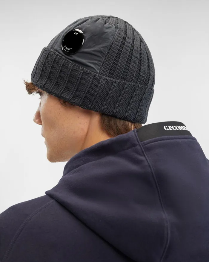 Man CP Company Hats Extra Fine Merino Wool Lens Beanie Forged Iron 8211 Grey