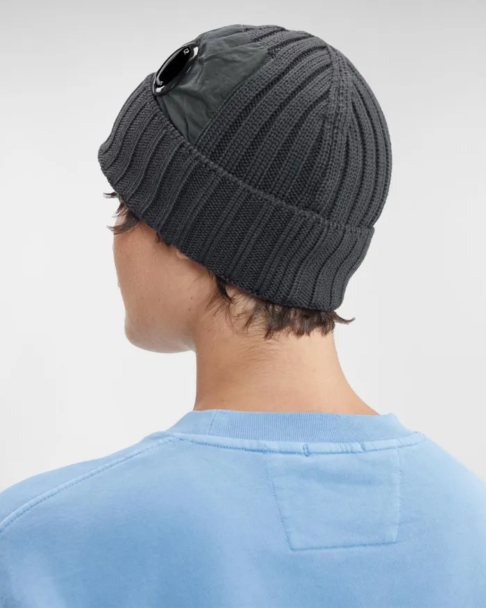 Man CP Company Hats Extra Fine Merino Wool Lens Beanie Forged Iron 8211 Grey