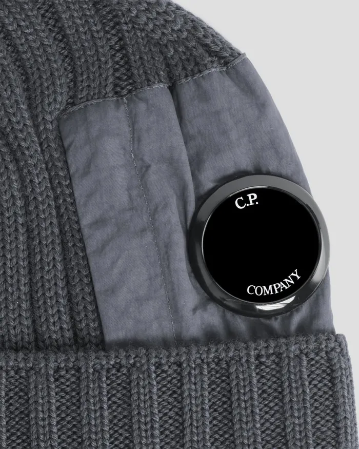 Man CP Company Hats Extra Fine Merino Wool Lens Beanie Forged Iron 8211 Grey