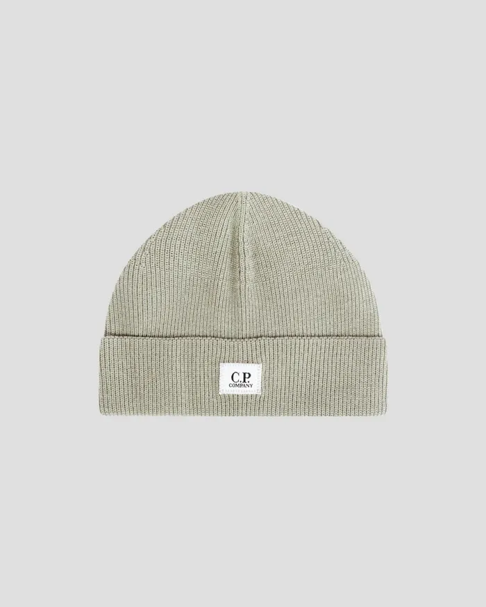 Man CP Company Hats ReWool Beanie Silver Sage 8211 Brown