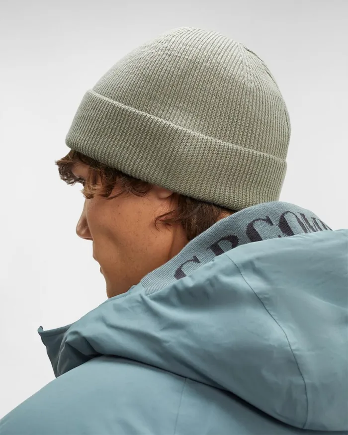 Man CP Company Hats ReWool Beanie Silver Sage 8211 Brown