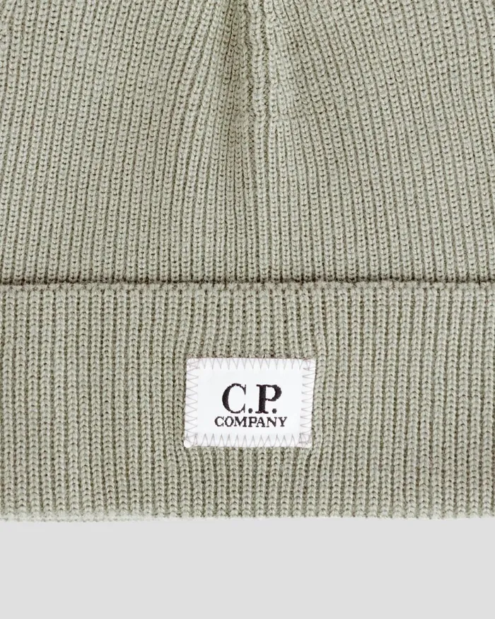 Man CP Company Hats ReWool Beanie Silver Sage 8211 Brown