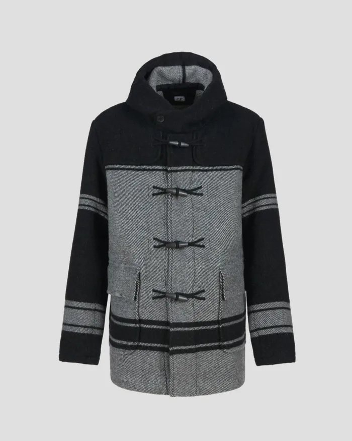 Man CP Company Jacket and Coats CP Duffel Jacquard Striped Coat Var01 8211 Black