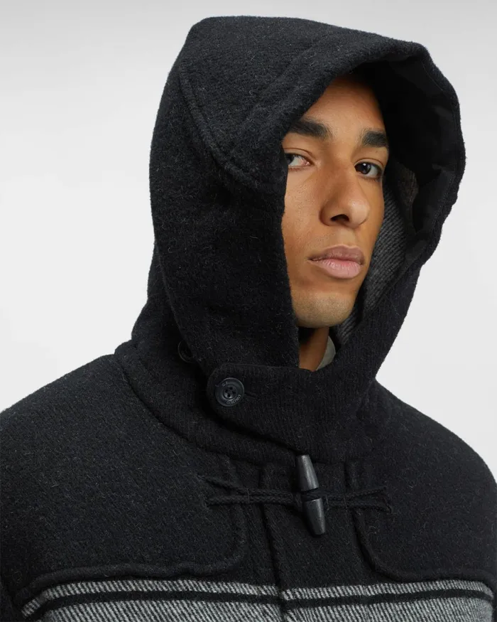 Man CP Company Jacket and Coats CP Duffel Jacquard Striped Coat Var01 8211 Black