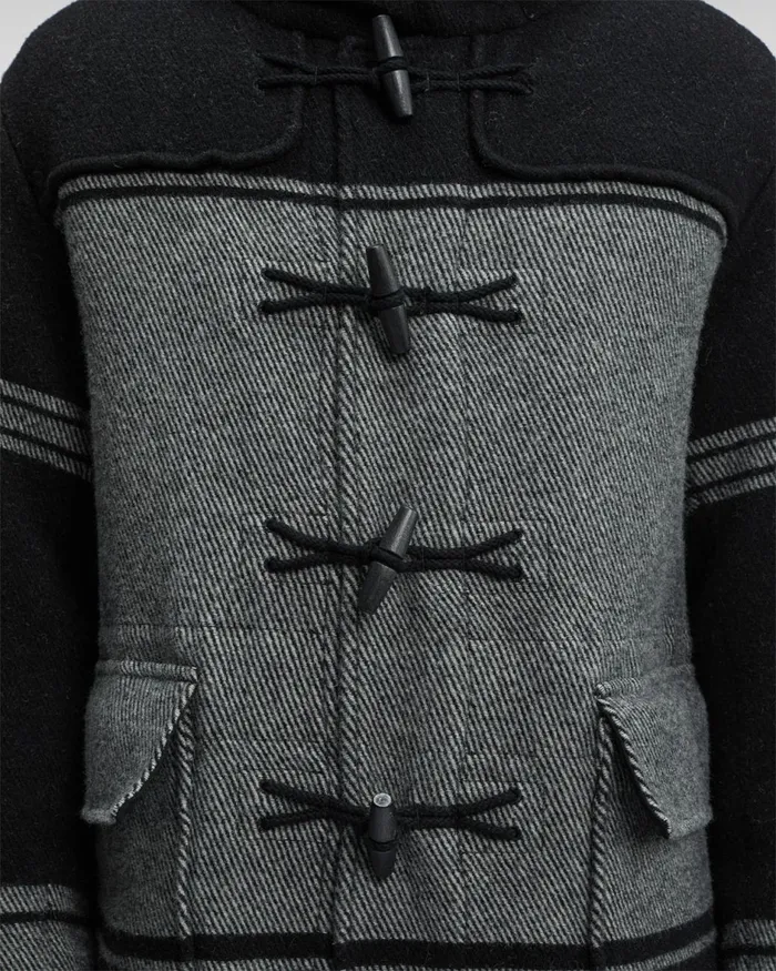 Man CP Company Jacket and Coats CP Duffel Jacquard Striped Coat Var01 8211 Black