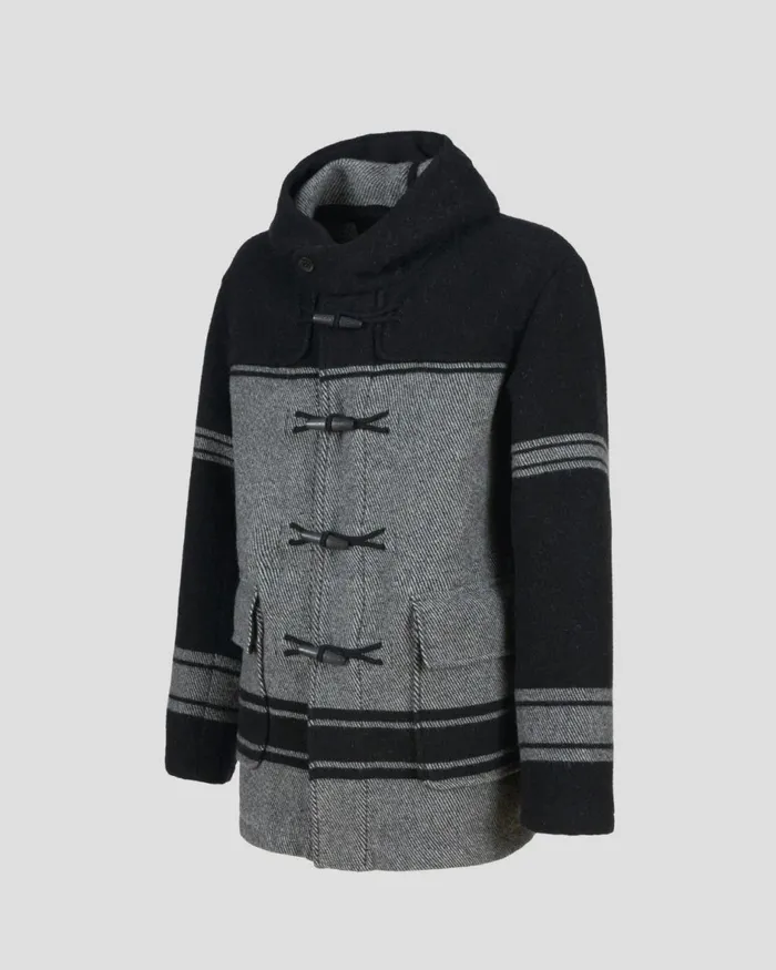Man CP Company Jacket and Coats CP Duffel Jacquard Striped Coat Var01 8211 Black