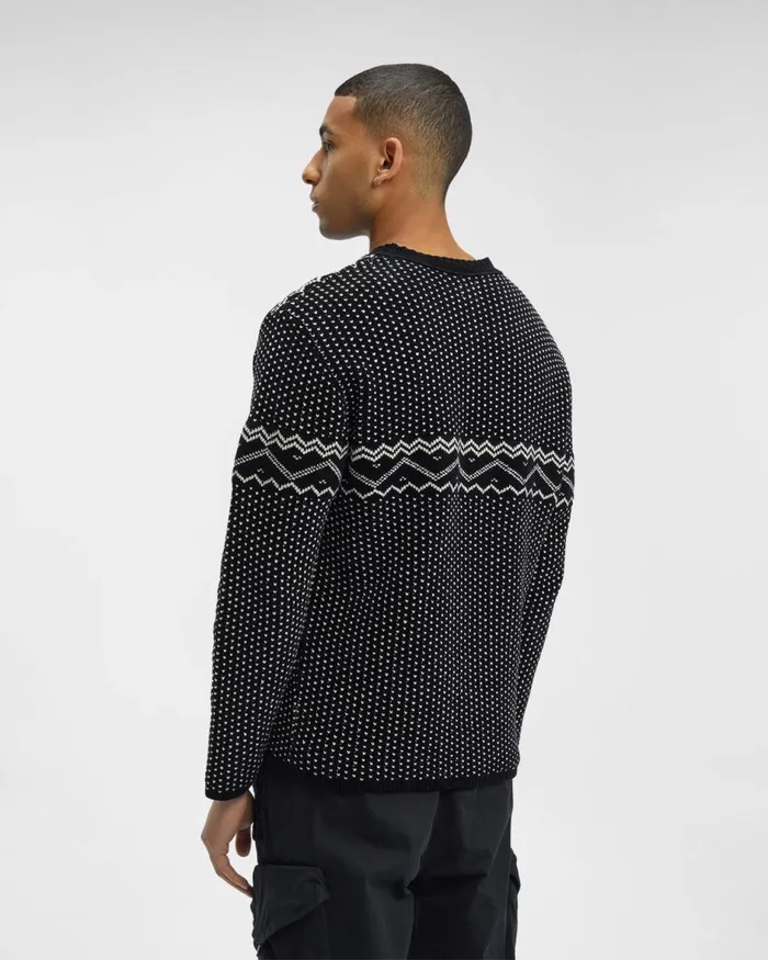 Man CP Company Jumpers Chenille Cotton Jacquard Knit Black