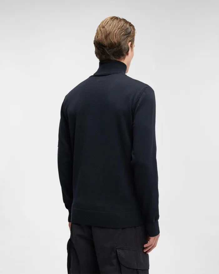 Man CP Company Jumpers Extafine Merino Wool Roll Neck Knit Total Eclipse 8211 Blue