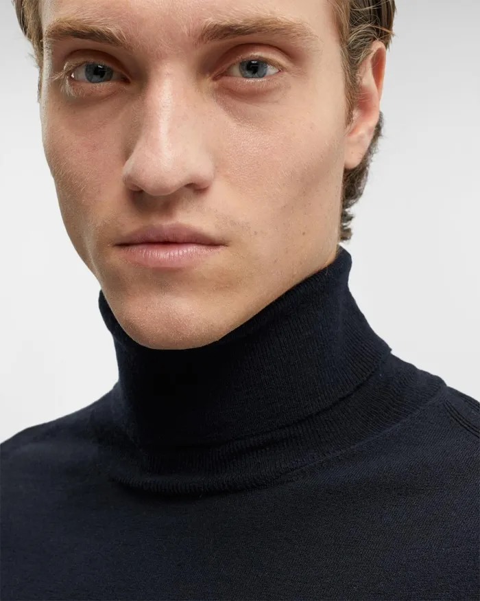 Man CP Company Jumpers Extafine Merino Wool Roll Neck Knit Total Eclipse 8211 Blue