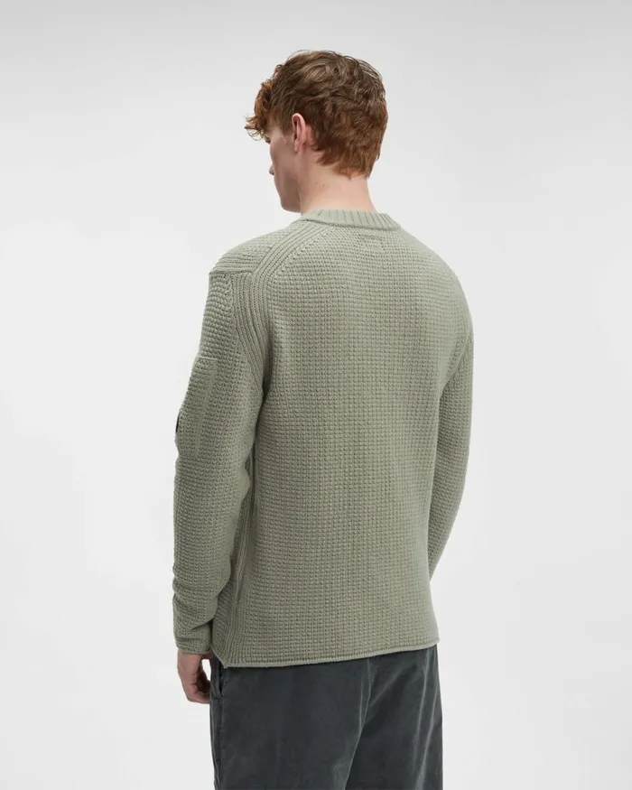 Man CP Company Jumpers Lambswool Crew Neck Knit Silver Sage 8211 Brown