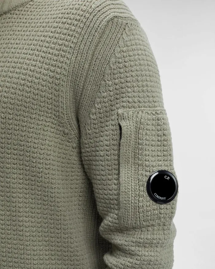 Man CP Company Jumpers Lambswool Crew Neck Knit Silver Sage 8211 Brown