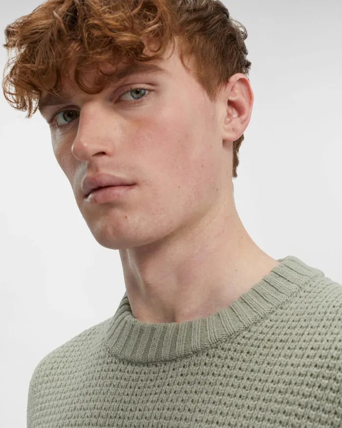 Man CP Company Jumpers Lambswool Crew Neck Knit Silver Sage 8211 Brown