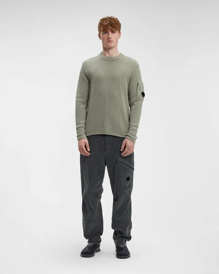 Man CP Company Jumpers Lambswool Crew Neck Knit Silver Sage 8211 Brown
