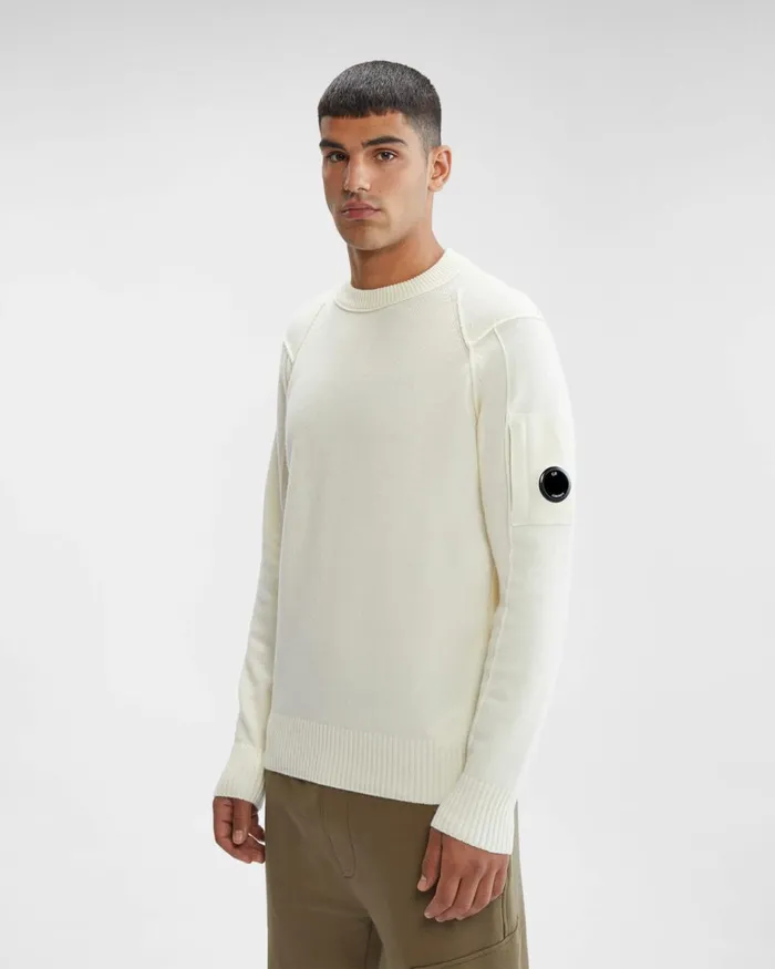 Man CP Company Jumpers Lambswool Jumper Gauze White