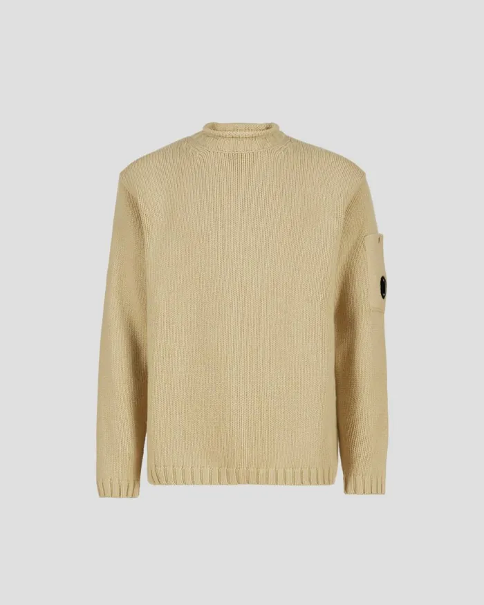 Man CP Company Jumpers Lambswool Lens Jumper Mojade Desert 8211 Yellow