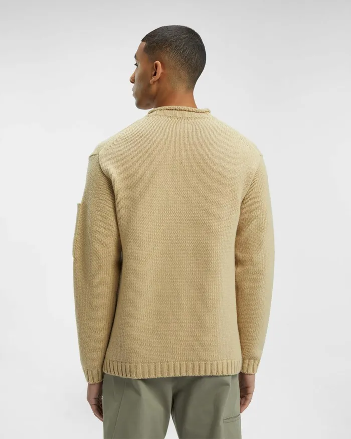 Man CP Company Jumpers Lambswool Lens Jumper Mojade Desert 8211 Yellow