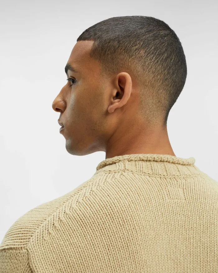 Man CP Company Jumpers Lambswool Lens Jumper Mojade Desert 8211 Yellow
