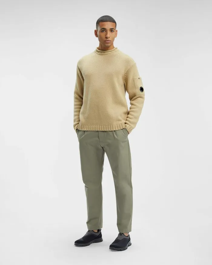 Man CP Company Jumpers Lambswool Lens Jumper Mojade Desert 8211 Yellow