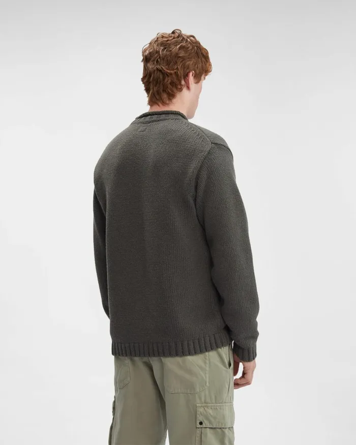 Man CP Company Jumpers Lambswool Lens Jumper Olive Night 8211 Green