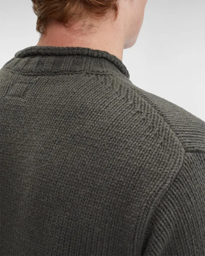 Man CP Company Jumpers Lambswool Lens Jumper Olive Night 8211 Green