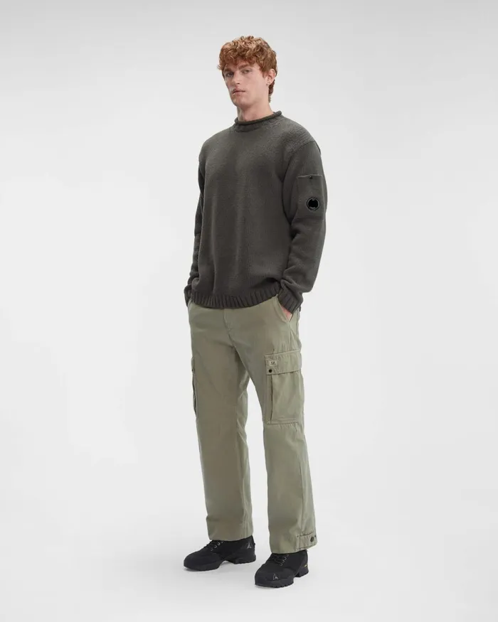 Man CP Company Jumpers Lambswool Lens Jumper Olive Night 8211 Green