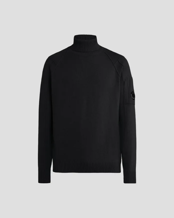 Man CP Company Jumpers Lambswool Roll Neck Jumper Black